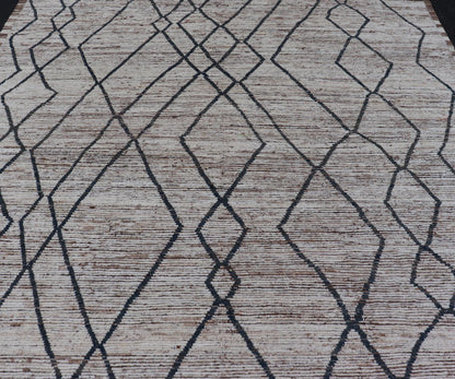 Modern Causal Tribal Rug in Wool with Free Flowing Design in Cream and Blue's. Keivan Woven Arts; rug SNK - 2400, country of origin / type: Afghanistan / Modern Casual, circa Early - 21th Century. Measures: 9'8 x 11'6 This modern casual tribal Moroc... - Keivan Woven ArtsSNK - 2400 - 24384Rug