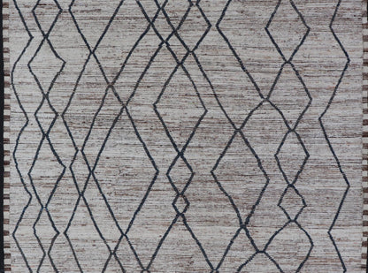 Modern Causal Tribal Rug in Wool with Free Flowing Design in Cream and Blue's. Keivan Woven Arts; rug SNK - 2400, country of origin / type: Afghanistan / Modern Casual, circa Early - 21th Century. Measures: 9'8 x 11'6 This modern casual tribal Moroc... - Keivan Woven ArtsSNK - 2400 - 24384Rug