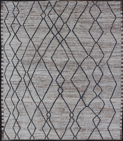 Modern Causal Tribal Rug in Wool with Free Flowing Design in Cream and Blue's. Keivan Woven Arts; rug SNK - 2400, country of origin / type: Afghanistan / Modern Casual, circa Early - 21th Century. Measures: 9'8 x 11'6 This modern casual tribal Moroc... - Keivan Woven ArtsSNK - 2400 - 24384