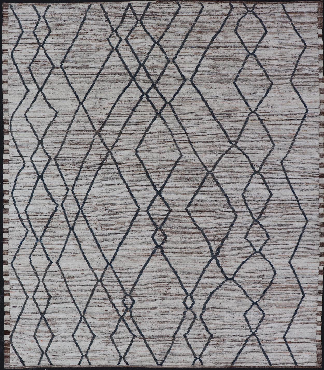 Modern Causal Tribal Rug in Wool with Free Flowing Design in Cream and Blue's. Keivan Woven Arts; rug SNK - 2400, country of origin / type: Afghanistan / Modern Casual, circa Early - 21th Century. Measures: 9'8 x 11'6 This modern casual tribal Moroc... - Keivan Woven ArtsSNK - 2400 - 24384Rug