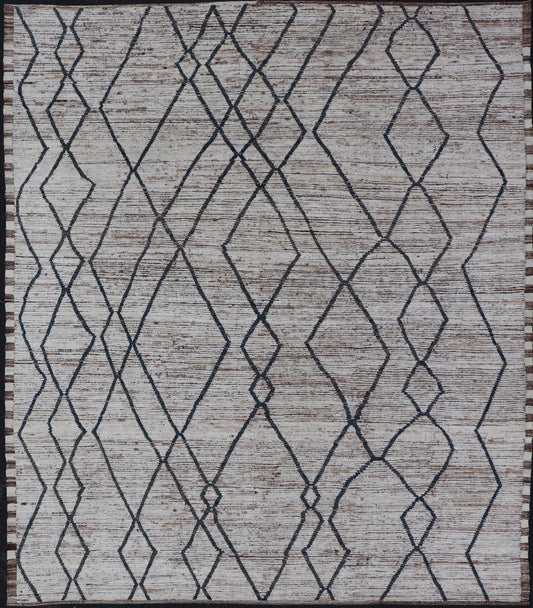 Modern Causal Tribal Rug in Wool with Free Flowing Design in Cream and Blue's. Keivan Woven Arts; rug SNK - 2400, country of origin / type: Afghanistan / Modern Casual, circa Early - 21th Century. Measures: 9'8 x 11'6 This modern casual tribal Moroc... - Keivan Woven ArtsSNK - 2400 - 24384Rug