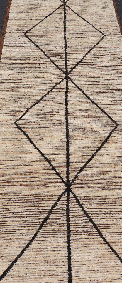Moroccan Runner in Wool With Diamond Design in Earthy Tones by Keivan Woven Arts. Keivan Woven Arts; rug SNK - 2404, country of origin / type: Afghanistan / Modern Casual, circa Early - 21th Century. Measures: 3'5 x 9'11 This modern casual tribal Mo... - Keivan Woven ArtsSNK - 2404 - 24390