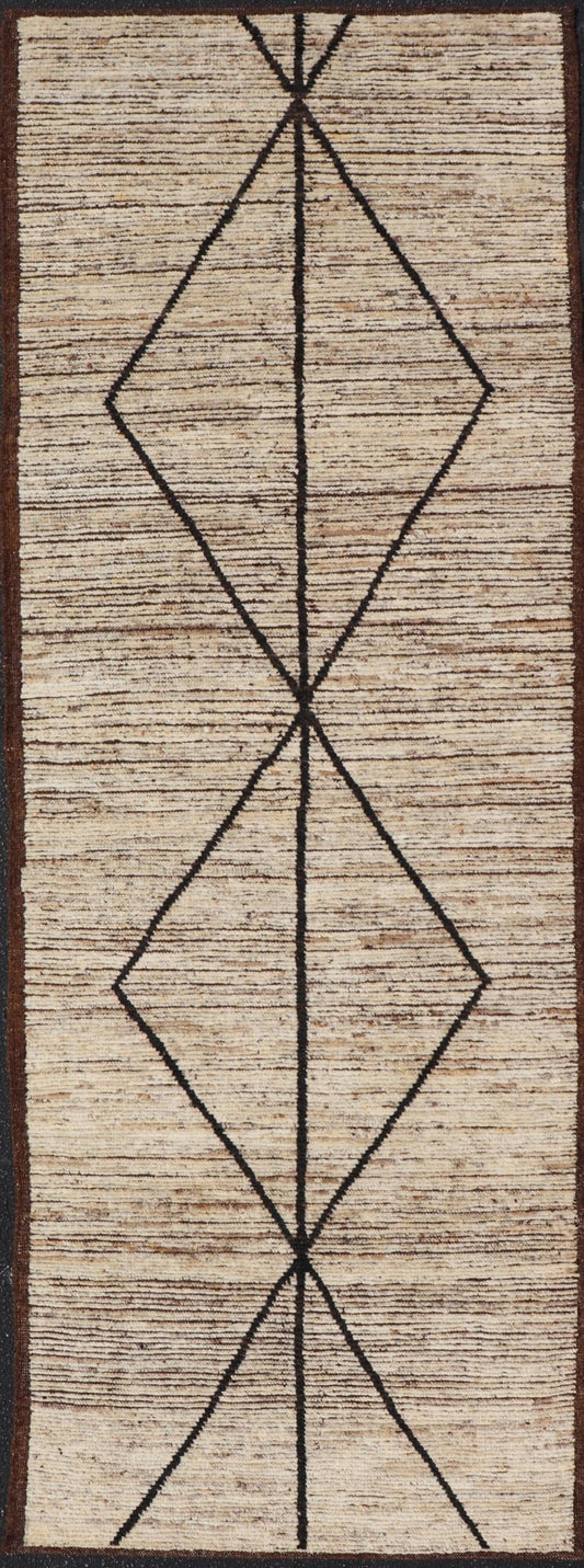 Moroccan Runner in Wool With Diamond Design in Earthy Tones by Keivan Woven Arts. Keivan Woven Arts; rug SNK - 2404, country of origin / type: Afghanistan / Modern Casual, circa Early - 21th Century. Measures: 3'5 x 9'11 This modern casual tribal Mo... - Keivan Woven ArtsSNK - 2404 - 24390Rug