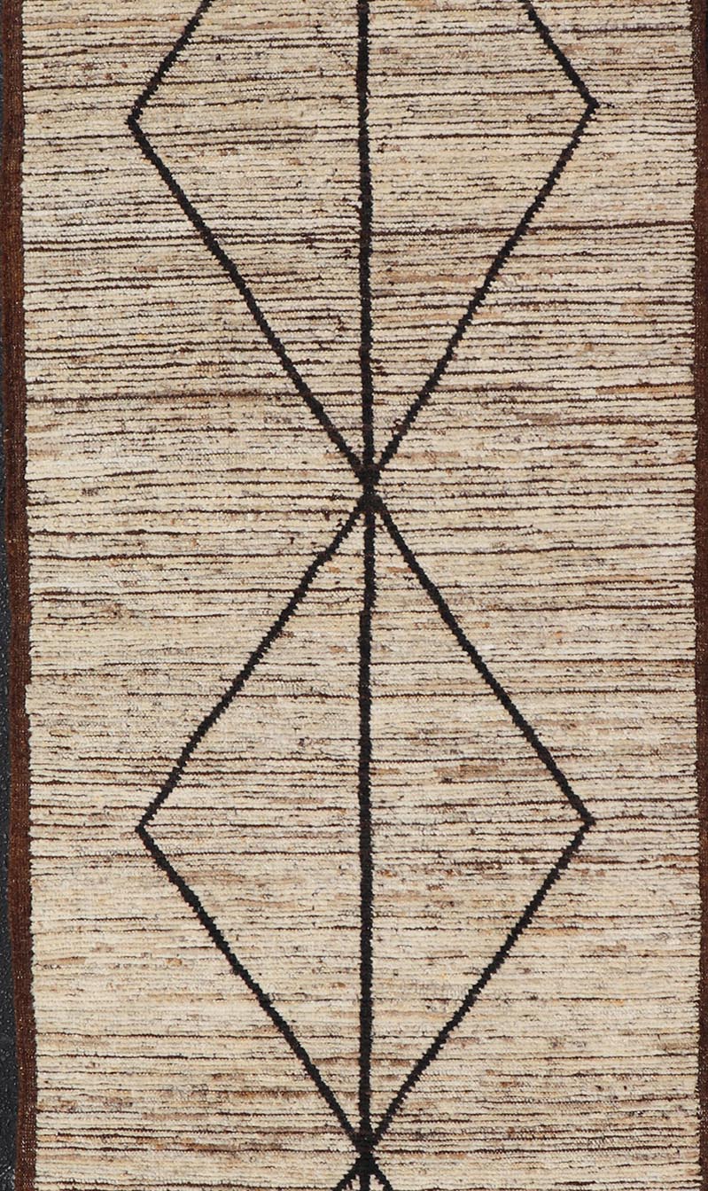 Moroccan Runner in Wool With Diamond Design in Earthy Tones by Keivan Woven Arts. Keivan Woven Arts; rug SNK - 2404, country of origin / type: Afghanistan / Modern Casual, circa Early - 21th Century. Measures: 3'5 x 9'11 This modern casual tribal Mo... - Keivan Woven ArtsSNK - 2404 - 24390Rug