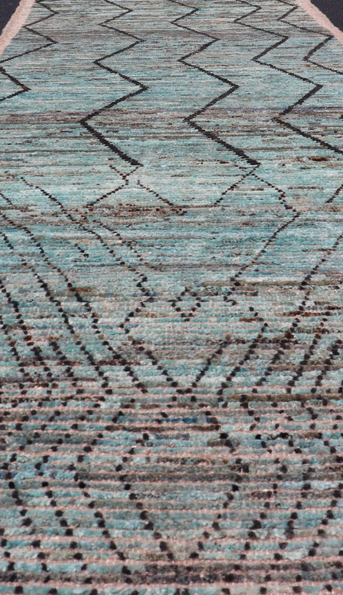 Modern Casual Runner in Wool with Sub - Geometric Modern Design in Teal & Charcoal. Keivan Woven Arts; rug SNK - 2408, country of origin / type: Afghanistan / Modern Casual, circa Early - 21th Century. Measures: 3'4 x 9'10 This modern casual tribal ru... - Keivan Woven ArtsSNK - 2408 - 24342