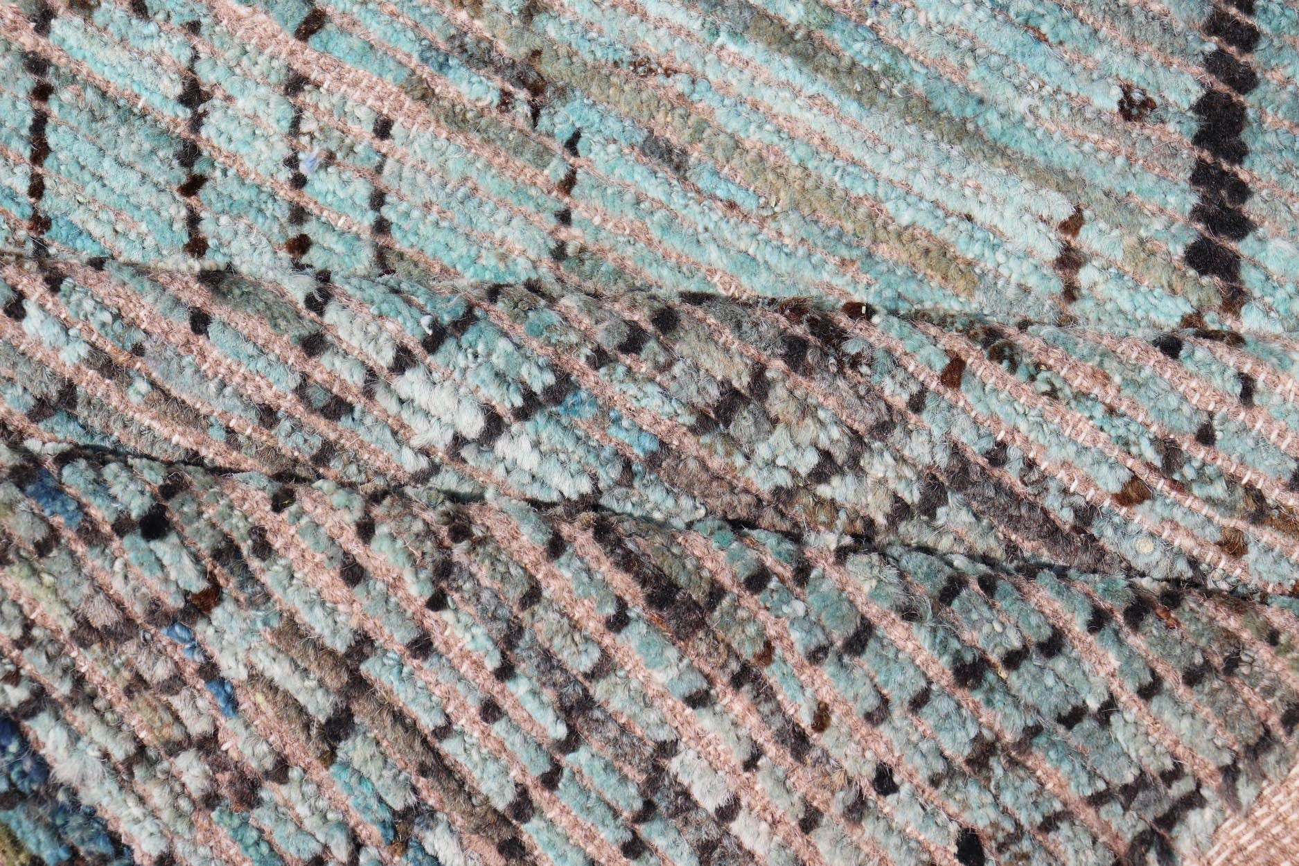 Modern Casual Runner in Wool with Sub - Geometric Modern Design in Teal & Charcoal. Keivan Woven Arts; rug SNK - 2408, country of origin / type: Afghanistan / Modern Casual, circa Early - 21th Century. Measures: 3'4 x 9'10 This modern casual tribal ru... - Keivan Woven ArtsSNK - 2408 - 24342