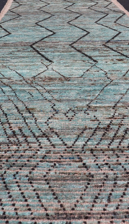 Modern Casual Runner in Wool with Sub - Geometric Modern Design in Teal & Charcoal. Keivan Woven Arts; rug SNK - 2408, country of origin / type: Afghanistan / Modern Casual, circa Early - 21th Century. Measures: 3'4 x 9'10 This modern casual tribal ru... - Keivan Woven ArtsSNK - 2408 - 24342Rug