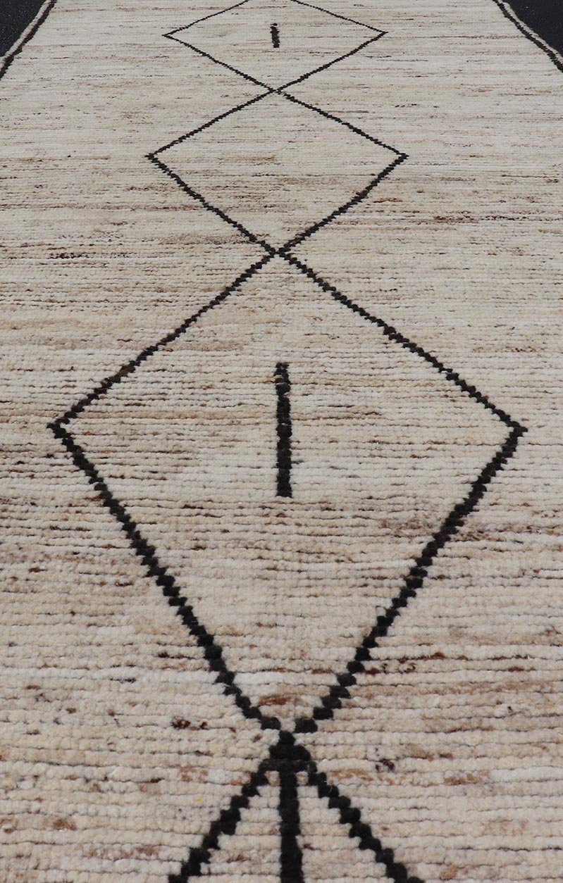 Modern Tribal Runner with Sub - Geometric Diamond Design in Cream and Brown. Keivan Woven Arts, rug SNK - 2412, country of origin / type: Afghanistan / Modern Casual, circa Early - 21th Century. Measures: 3'4 x 9'6 This modern casual tribal gallery r... - Keivan Woven ArtsSNK - 2412 - 24396Rug