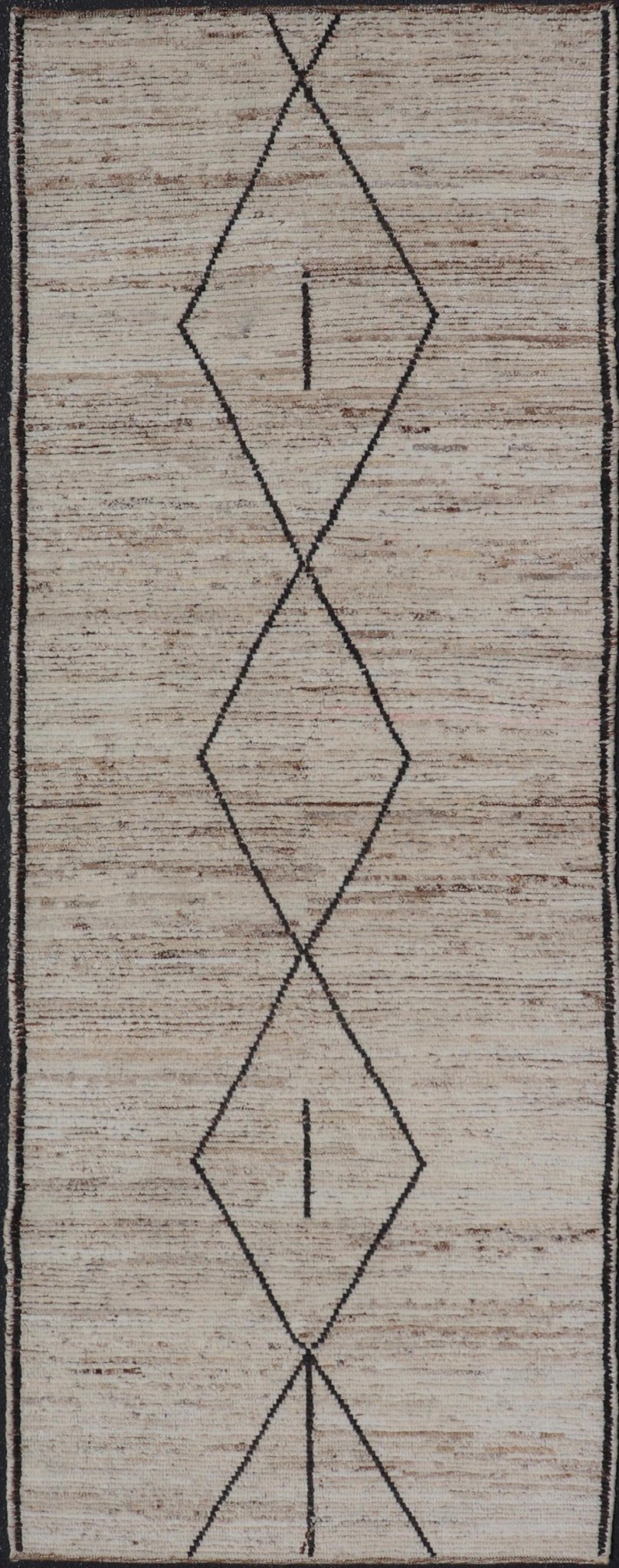Modern Tribal Runner with Sub - Geometric Diamond Design in Cream and Brown. Keivan Woven Arts, rug SNK - 2412, country of origin / type: Afghanistan / Modern Casual, circa Early - 21th Century. Measures: 3'4 x 9'6 This modern casual tribal gallery r... - Keivan Woven ArtsSNK - 2412 - 24396Rug