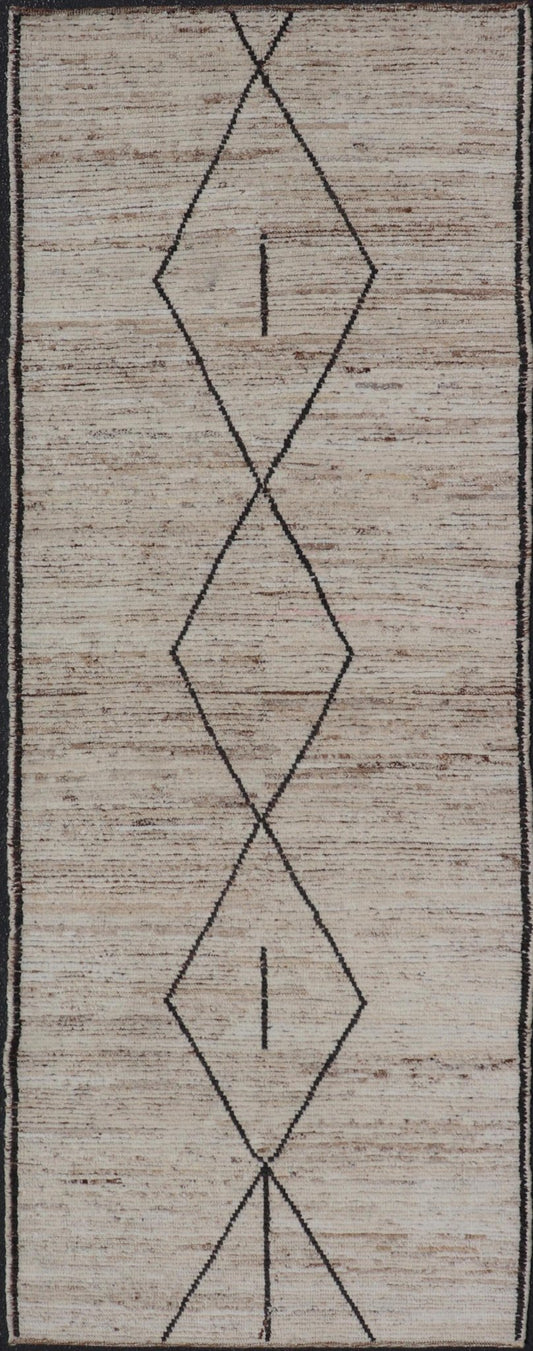 Modern Tribal Runner with Sub - Geometric Diamond Design in Cream and Brown. Keivan Woven Arts, rug SNK - 2412, country of origin / type: Afghanistan / Modern Casual, circa Early - 21th Century. Measures: 3'4 x 9'6 This modern casual tribal gallery r... - Keivan Woven ArtsSNK - 2412 - 24396Rug