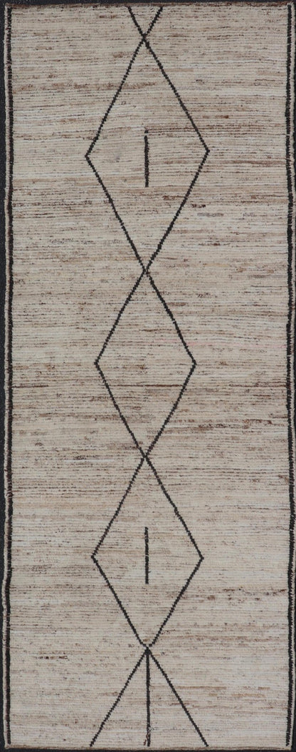 Modern Tribal Runner with Sub - Geometric Diamond Design in Cream and Brown. Keivan Woven Arts, rug SNK - 2412, country of origin / type: Afghanistan / Modern Casual, circa Early - 21th Century. Measures: 3'4 x 9'6 This modern casual tribal gallery r... - Keivan Woven ArtsSNK - 2412 - 24396