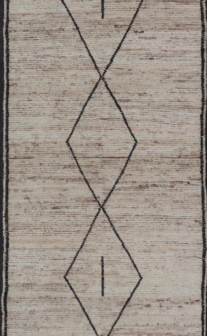 Modern Tribal Runner with Sub - Geometric Diamond Design in Cream and Brown. Keivan Woven Arts, rug SNK - 2412, country of origin / type: Afghanistan / Modern Casual, circa Early - 21th Century. Measures: 3'4 x 9'6 This modern casual tribal gallery r... - Keivan Woven ArtsSNK - 2412 - 24396