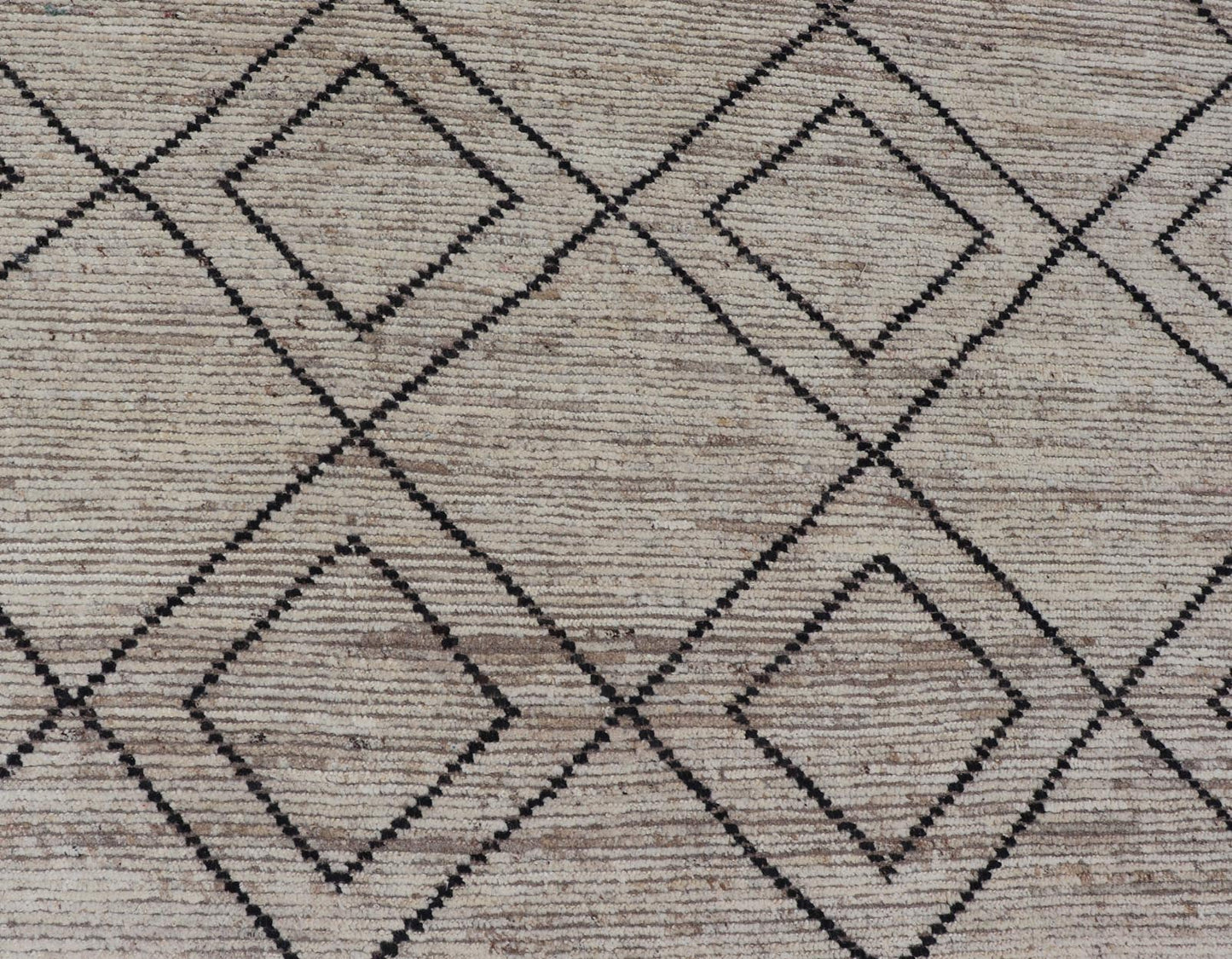 Large Modern Moroccan Rug With Tribal Diamond Design in Cream and Charcoal. Keivan Woven Arts / rug SNK - 2419, country of origin / type: Afghanistan / Modern Casual, circa Early - 21th Century. Measures: 13'6 x 15'10 This modern casual tribal rug h... - Keivan Woven ArtsSNK - 2419 - 24402Rugs