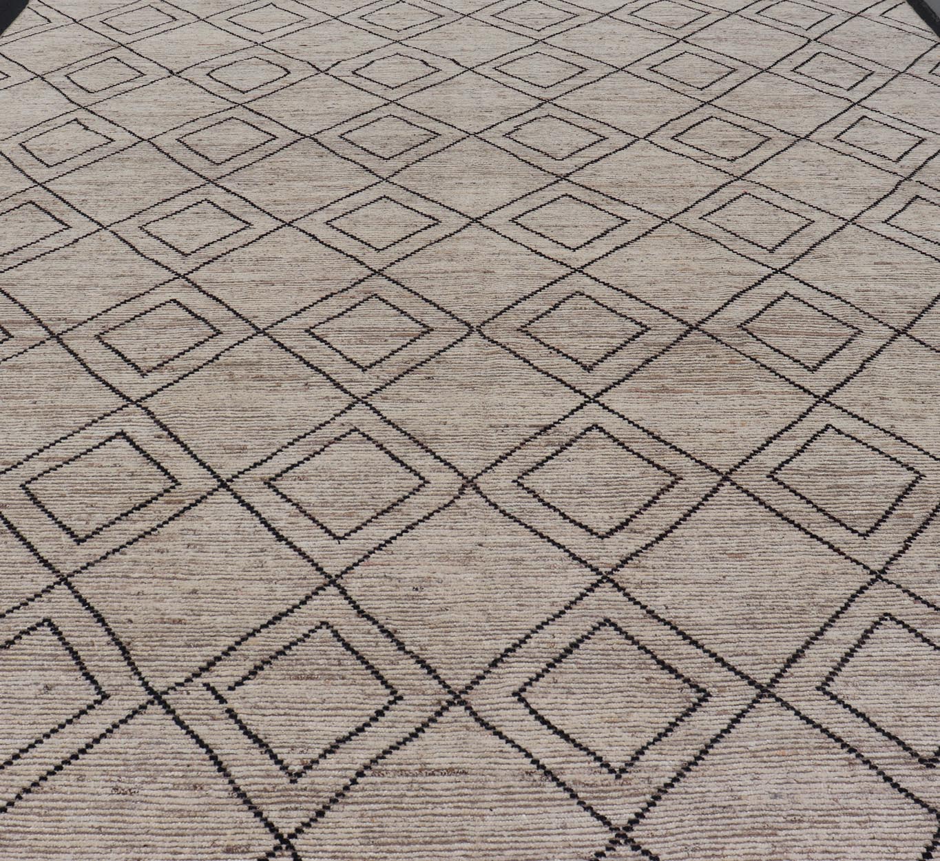 Large Modern Moroccan Rug With Tribal Diamond Design in Cream and Charcoal. Keivan Woven Arts / rug SNK - 2419, country of origin / type: Afghanistan / Modern Casual, circa Early - 21th Century. Measures: 13'6 x 15'10 This modern casual tribal rug h... - Keivan Woven ArtsSNK - 2419 - 24402Rugs