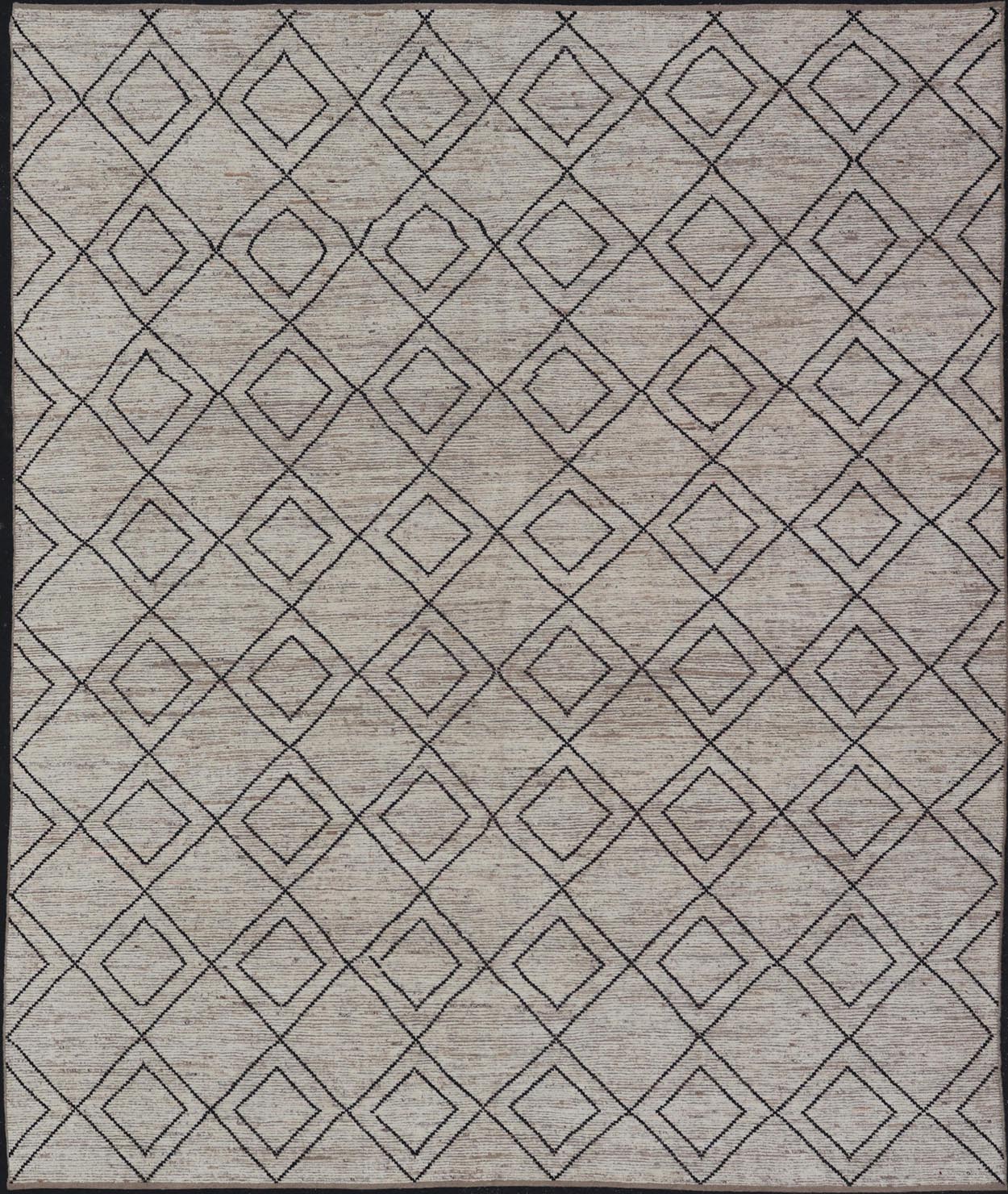Large Modern Moroccan Rug With Tribal Diamond Design in Cream and Charcoal. Keivan Woven Arts / rug SNK - 2419, country of origin / type: Afghanistan / Modern Casual, circa Early - 21th Century. Measures: 13'6 x 15'10 This modern casual tribal rug h... - Keivan Woven ArtsSNK - 2419 - 24402Rugs