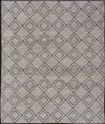 Large Modern Moroccan Rug With Tribal Diamond Design in Cream and Charcoal. Keivan Woven Arts / rug SNK - 2419, country of origin / type: Afghanistan / Modern Casual, circa Early - 21th Century. Measures: 13'6 x 15'10 This modern casual tribal rug h... - Keivan Woven ArtsSNK - 2419 - 24402Rugs