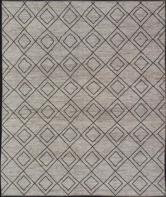Large Modern Moroccan Rug With Tribal Diamond Design in Cream and Charcoal. Keivan Woven Arts / rug SNK - 2419, country of origin / type: Afghanistan / Modern Casual, circa Early - 21th Century. Measures: 13'6 x 15'10 This modern casual tribal rug h... - Keivan Woven ArtsSNK - 2419 - 24402Rugs