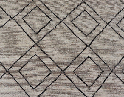 Large Modern Moroccan Rug With Tribal Diamond Design in Cream and Charcoal. Keivan Woven Arts / rug SNK - 2419, country of origin / type: Afghanistan / Modern Casual, circa Early - 21th Century. Measures: 13'6 x 15'10 This modern casual tribal rug h... - Keivan Woven ArtsSNK - 2419 - 24402Rug