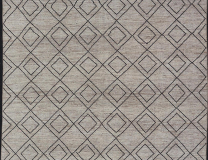 Large Modern Moroccan Rug With Tribal Diamond Design in Cream and Charcoal. Keivan Woven Arts / rug SNK - 2419, country of origin / type: Afghanistan / Modern Casual, circa Early - 21th Century. Measures: 13'6 x 15'10 This modern casual tribal rug h... - Keivan Woven ArtsSNK - 2419 - 24402Rug