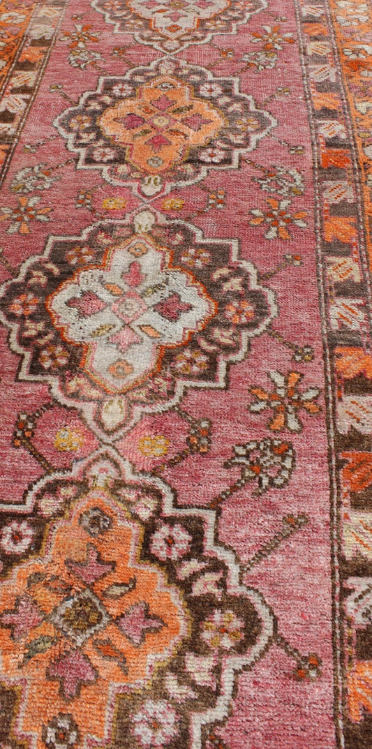 Antique Turkish Oushak Runner with Layered Floral Medallions and Ornate Borders, rug st - 242, country of origin / type: Turkey / Oushak, circa 1930 This beautiful antique Oushak runner from 1930s Turkey features a Classic Oushak design, which is ... - Keivan Woven ArtsST - 242 - 2315Rug