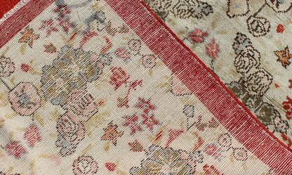 Vintage Turkish Oushak Rug with all over Floral Design in Ivory, Green and Red. Keivan Woven Arts / Rug / ST - 329 Mid - 20th Century Vintage Oushak. Measures: 3' x 6'2 This Oushak contains tones of red, taupe, beige and green, which are highlighted... - Keivan Woven ArtsST - 329 - 2319Rug