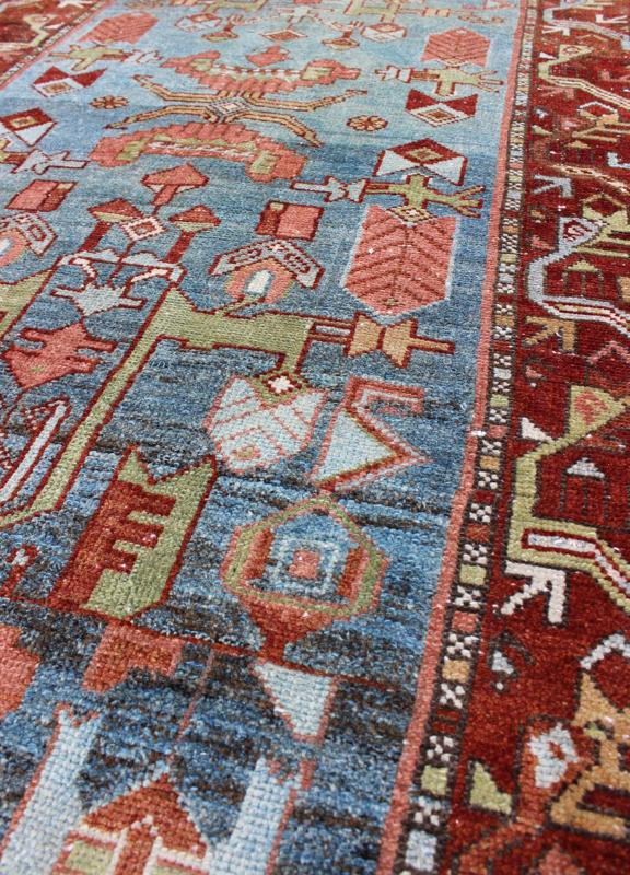 Persian Malayer Runner with Sub - Geometric Tribal Design in Blue, Red and Green This magnificent antique Persian Malayer runner, of an impressive size, bears a beautiful, all - over sub geometric design paired with a delightful palette of various s... - Keivan Woven ArtsSUS - 146 - 8349Rug
