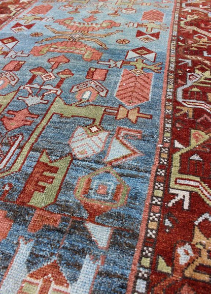 Persian Malayer Runner with Sub - Geometric Tribal Design in Blue, Red and Green This magnificent antique Persian Malayer runner, of an impressive size, bears a beautiful, all - over sub geometric design paired with a delightful palette of various s... - Keivan Woven ArtsSUS - 146 - 8349Rug