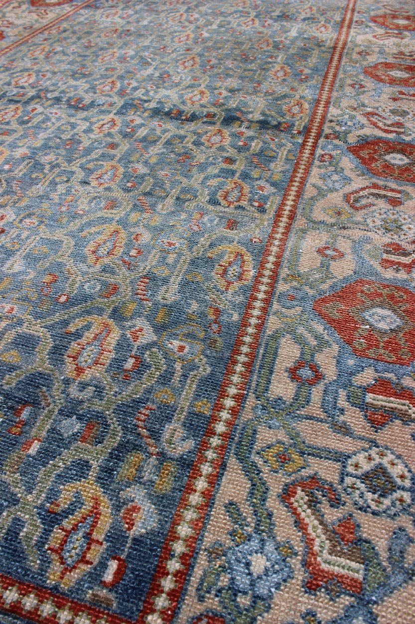 Wide Persian Malayer Runner with All - Over Floral Pattern in Persian Blue Color kwarugs This Persian Malayer runner from early 20th century Iran features an all - over floral pattern set on a blue background, which is surrounded by a wide flora... - Keivan Woven ArtsSUS - 151 - 8353Rug