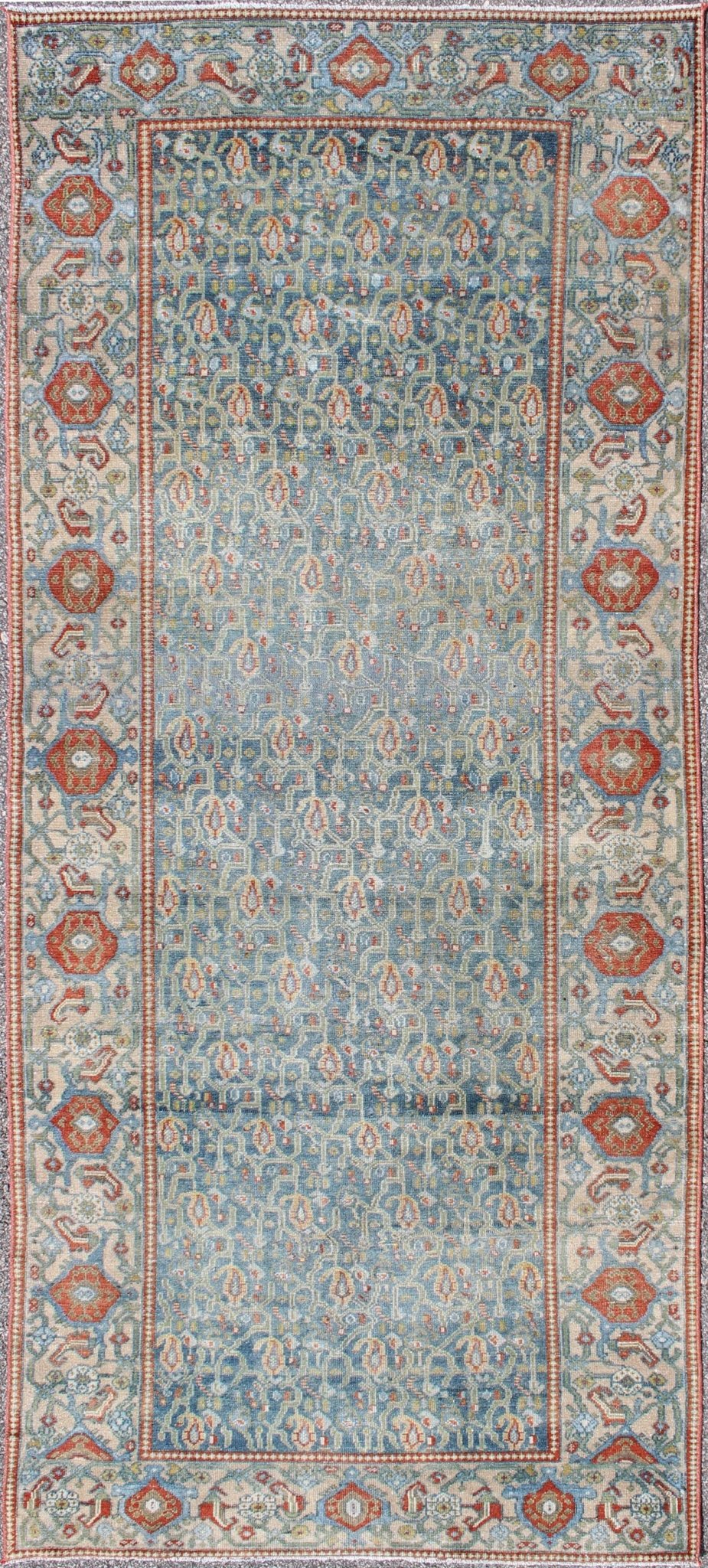 Wide Persian Malayer Runner with All - Over Floral Pattern in Persian Blue Color kwarugs This Persian Malayer runner from early 20th century Iran features an all - over floral pattern set on a blue background, which is surrounded by a wide flora... - Keivan Woven ArtsSUS - 151 - 8353Rug