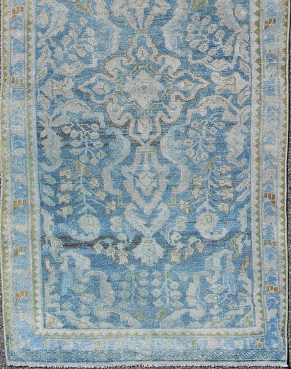 Antique Persian Malayer runner with all - over design in blue and hints of olive. Keivan Woven Arts / rug sus - 1803 - 124, country of origin / type: Iran / Malayer, circa 1910. This antique Persian Malayer runner was handwoven in the early 20th centu... - Keivan Woven ArtsSUS - 1803 - 124 - 9619Rug
