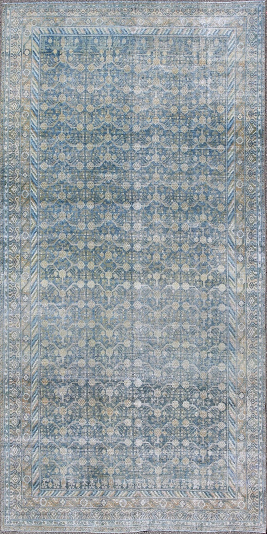 Antique Khotan rug with blue all - over design of blossoms and flowers, large Khotan from Turkestan rug sus - 1803 - 387, country of origin / type: Turkestan / Khotan, circa 1910 This attractive antique Khotan rug (circa 1910) is a spectacular testame... - Keivan Woven ArtsSUS - 1803 - 387 - 9639Rug