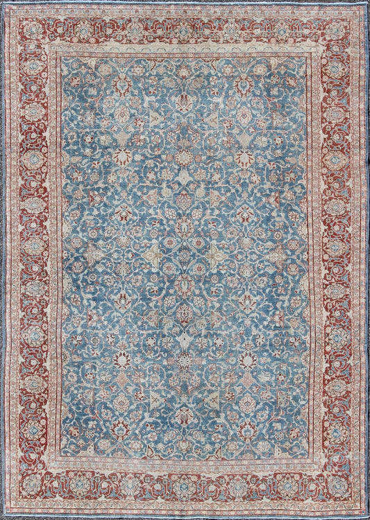 Blue and gray antique Persian Malayer rug with all - over design and ornate borders, rug sus - 1803 - 93, country of origin / type: Iran / Malayer, circa 1910 This antique Persian Malayer rug was handwoven in the early 20th century (circa 1910) and be... - Keivan Woven ArtsSUS - 1803 - 93 - 9615Rug