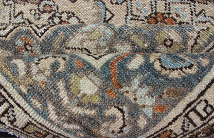 Gray/green, Taupe, Lt. Blue & Rust, brown Antique Persian distressed Malayer. Neutral tones antique distressed Malayer rug from Persia with floral design, rug sus - 1807 - 240, country of origin / type: Iran / Malayer, circa 1920. Neutral t... - Keivan Woven ArtsSUS - 1807 - 240 - 10209