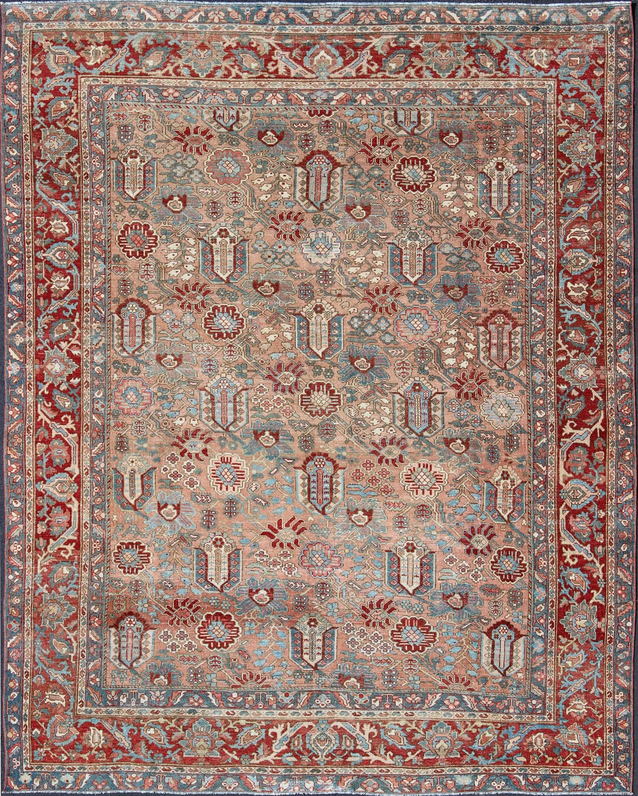 Geometric - Floral Antique Persian Bakhtiari Rug with All - Over Design in Salmon kwarugs Geometric - floral antique Persian Bakhtiari rug with all - over design in Salmon, rug sus - 1807 - 251, country of origin / type: Iran / Bakhtiari, circa 1910 ... - Keivan Woven ArtsSUS - 1807 - 251 - 10132Rug