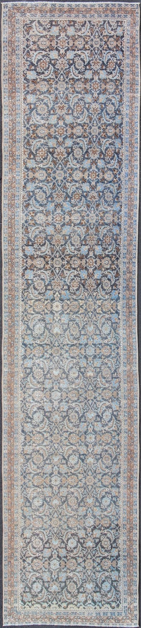 Shades of blue and taupe elegant and ornate Persian Tabriz vintage runner, rug sus - 1807 - 258, country of origin / type: Iran / Tabriz, circa 1930. This vintage Persian runner with a sophisticated, all - over design features a natural color combinat... - Keivan Woven ArtsSUS - 1807 - 258 - 10136Rug