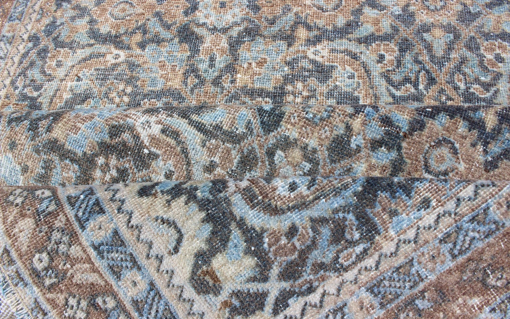 Shades of blue and taupe elegant and ornate Persian Tabriz vintage runner, rug sus - 1807 - 258, country of origin / type: Iran / Tabriz, circa 1930. This vintage Persian runner with a sophisticated, all - over design features a natural color combinat... - Keivan Woven ArtsSUS - 1807 - 258 - 10136Rug