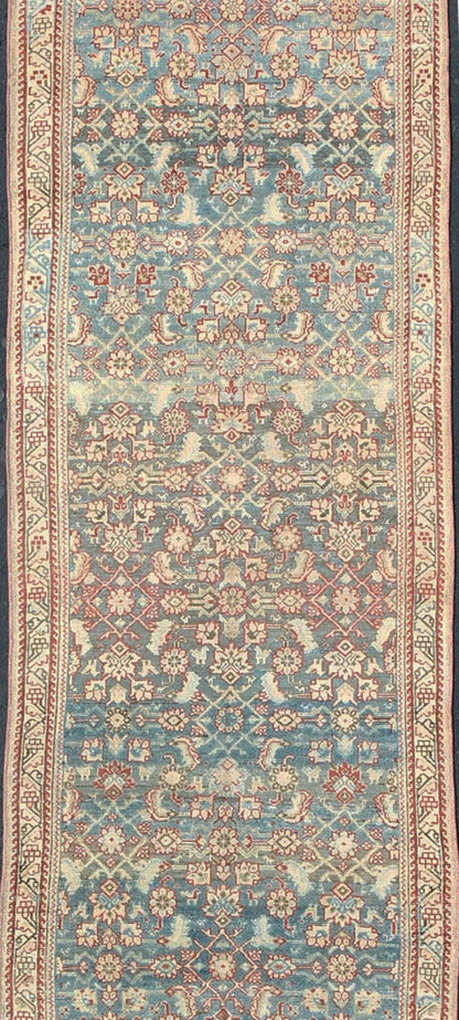 Floral design Persian antique Malayer runner in blue, red, nude tones, rug sus - 1807 - 265, country of origin / type: Iran / Mahal, circa 1920 This antique Persian Malayer runner, circa early 20th century, relies heavily on exquisite details as wel... - Keivan Woven ArtsSUS - 1807 - 265 - 10143