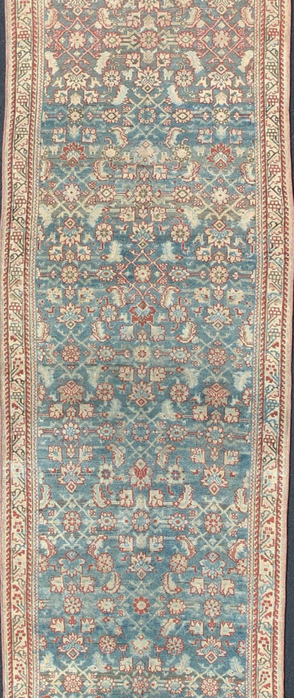 Floral design Persian antique Malayer runner in blue, red, nude tones, rug sus - 1807 - 265, country of origin / type: Iran / Mahal, circa 1920 This antique Persian Malayer runner, circa early 20th century, relies heavily on exquisite details as wel... - Keivan Woven ArtsSUS - 1807 - 265 - 10143Rug
