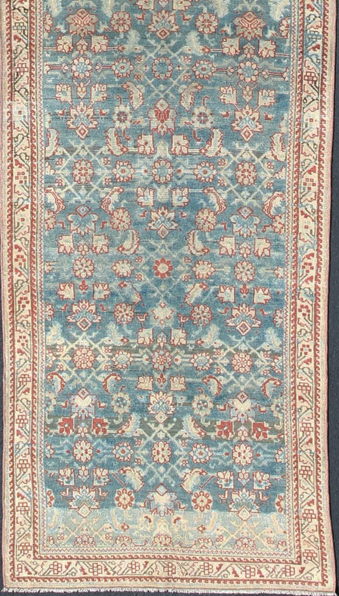 Floral design Persian antique Malayer runner in blue, red, nude tones, rug sus - 1807 - 265, country of origin / type: Iran / Mahal, circa 1920 This antique Persian Malayer runner, circa early 20th century, relies heavily on exquisite details as wel... - Keivan Woven ArtsSUS - 1807 - 265 - 10143