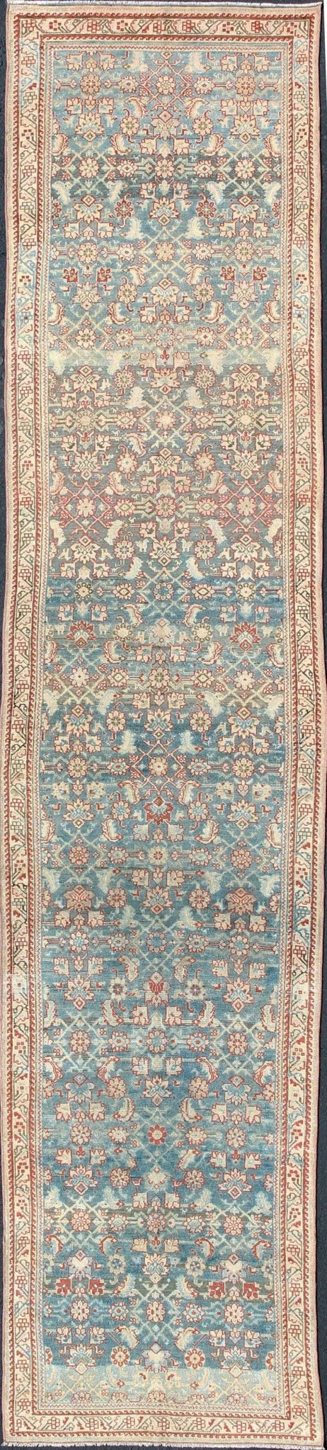 Floral design Persian antique Malayer runner in blue, red, nude tones, rug sus - 1807 - 265, country of origin / type: Iran / Mahal, circa 1920 This antique Persian Malayer runner, circa early 20th century, relies heavily on exquisite details as wel... - Keivan Woven ArtsSUS - 1807 - 265 - 10143