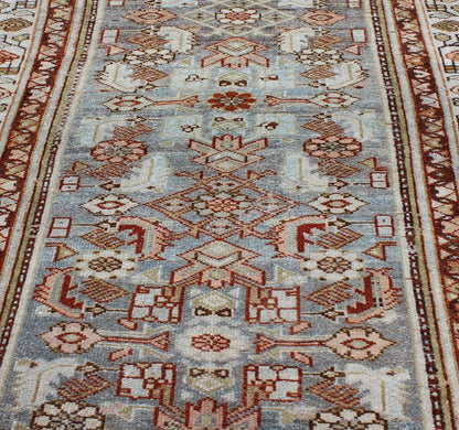 Colorful Floral Geometric Persian Malayer antique runner with vertical medallions, rug sus - 1807 - 285, country of origin / type: Iran / Mahal, circa 1920. This antique Persian Malayer runner, circa early 20th century, relies heavily on exquisite d... - Keivan Woven ArtsSUS - 1807 - 285 - 10153Rug