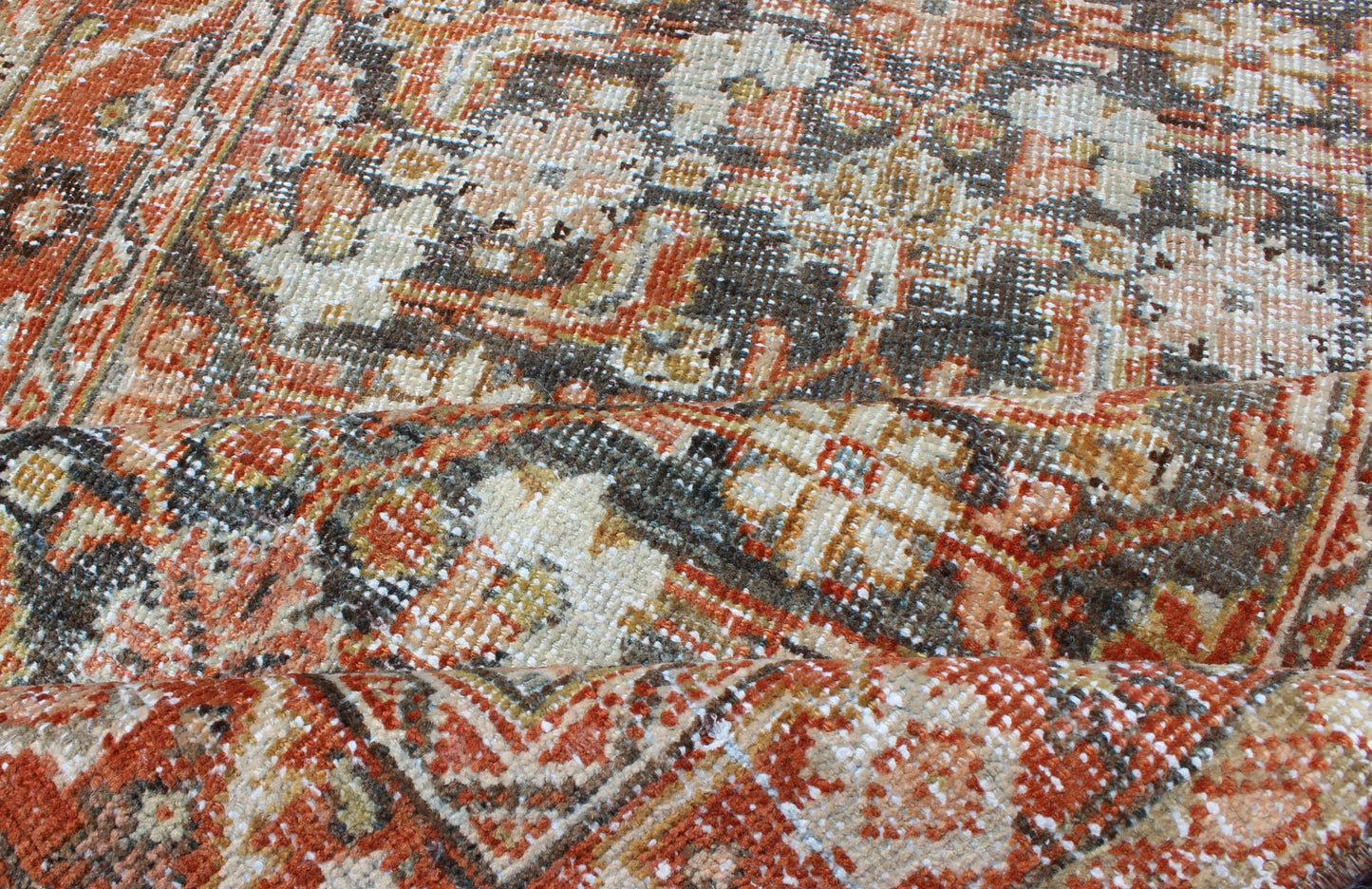 All - over floral blossom design long Mahal runner antique from Persia in charcoal and red tones, rug sus - 1807 - 287, country of origin / type: Iran / Mahal, circa 1920. This antique Persian Mahal runner, circa early 20th century, relies heavily on ... - Keivan Woven ArtsSUS - 1807 - 287 - 10157Rug