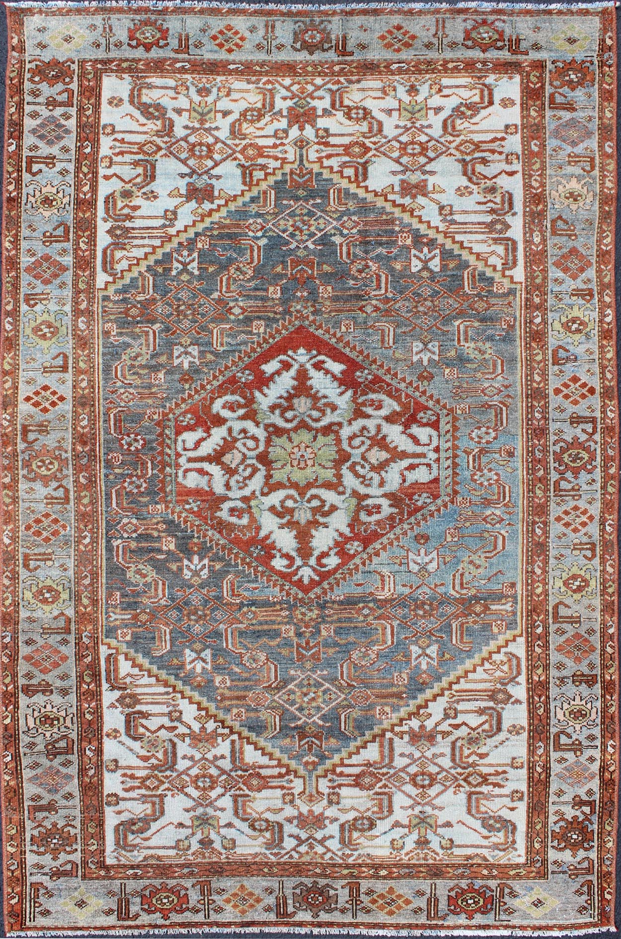 Persian antique Malayer rug with Medallion design in rich tones, Keivan Woven Arts / rug SUS - 1807 - 299, country of origin / type: Iran / Malayer, circa 1920. This beautiful antique early 20th century Persian Malayer carpet features a beautiful, o... - Keivan Woven ArtsSUS - 1807 - 299 - 10161Rug
