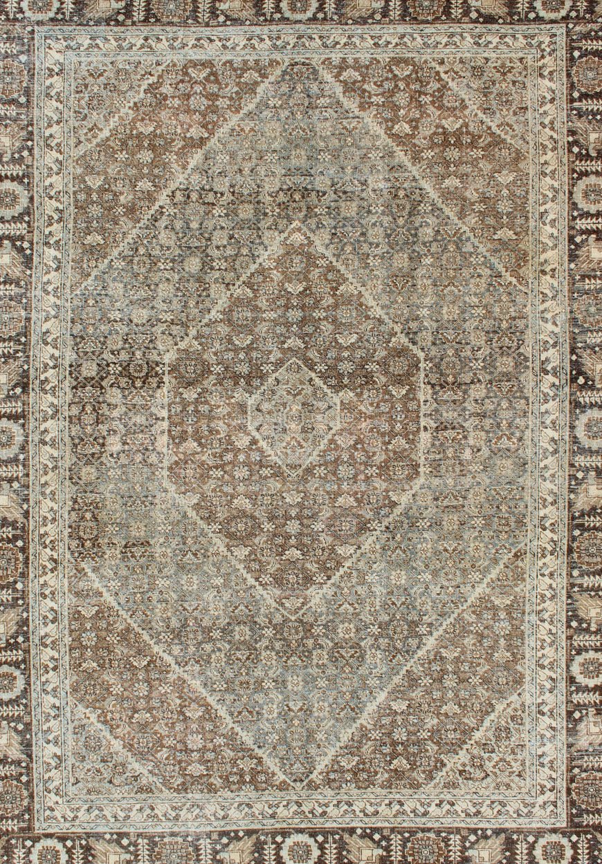 Persian Antique Tabriz with Layered Diamond Geometric Design in Earth Tones Tabriz Antique Rug with Floral Geometrics in Natural Tones, rug SUS - 1908 - 13, country of origin / type: Iran / Tabriz, circa 1920 This antique Tabriz carpet from ... - Keivan Woven ArtsSUS - 1908 - 13 - 11521Rug