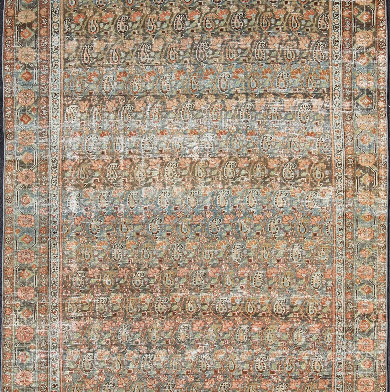 Gallery Persian Malayer with All - Over Geometric Design in Blue, Apricot, Green kwarugs Gallery Persian Malayer with all - over geometric design in gray, brown, blue, apricot, green Malayer antique rug from Persia with small - scale geometrics, ru... - Keivan Woven ArtsSUS - 1908 - 14 - 11525Rug