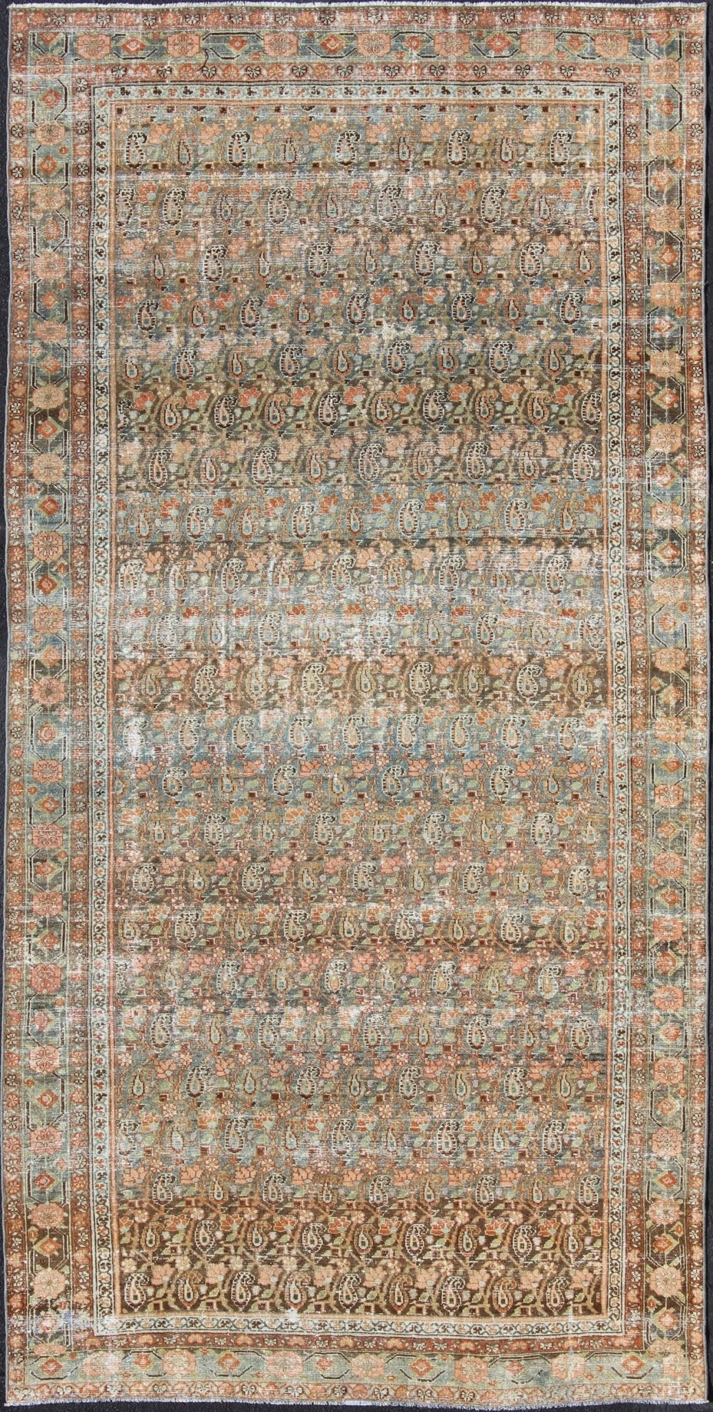 Gallery Persian Malayer with All - Over Geometric Design in Blue, Apricot, Green kwarugs Gallery Persian Malayer with all - over geometric design in gray, brown, blue, apricot, green Malayer antique rug from Persia with small - scale geometrics, ru... - Keivan Woven ArtsSUS - 1908 - 14 - 11525Rug