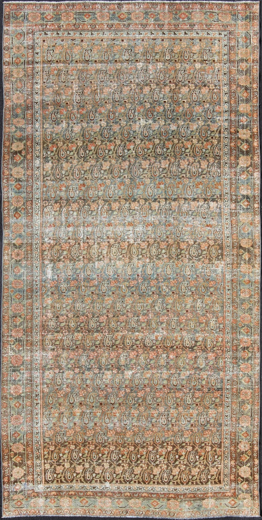 Gallery Persian Malayer with All - Over Geometric Design in Blue, Apricot, Green kwarugs Gallery Persian Malayer with all - over geometric design in gray, brown, blue, apricot, green Malayer antique rug from Persia with small - scale geometrics, ru... - Keivan Woven ArtsSUS - 1908 - 14 - 11525Rug