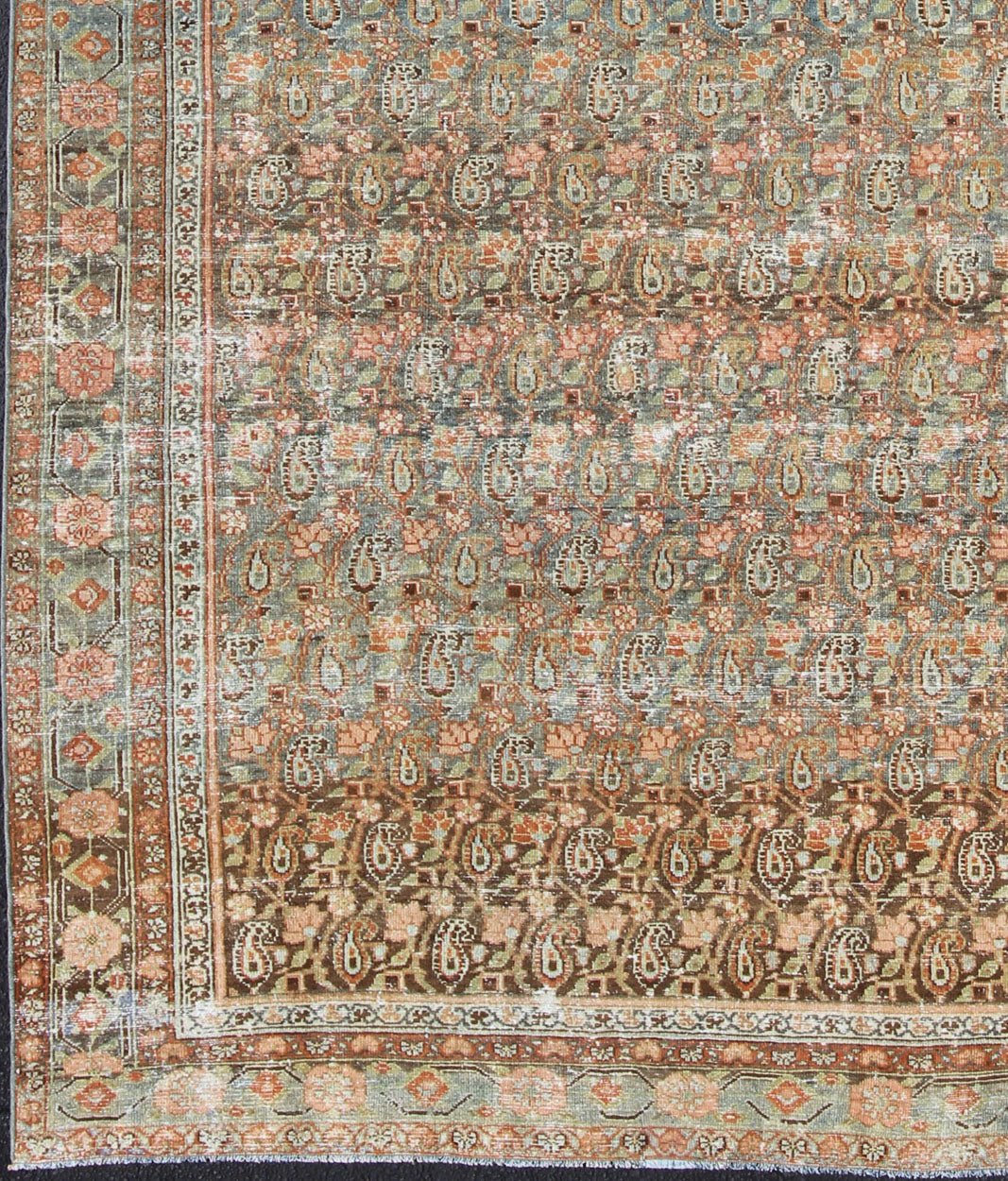 Gallery Persian Malayer with All - Over Geometric Design in Blue, Apricot, Green kwarugs Gallery Persian Malayer with all - over geometric design in gray, brown, blue, apricot, green Malayer antique rug from Persia with small - scale geometrics, ru... - Keivan Woven ArtsSUS - 1908 - 14 - 11525Rug