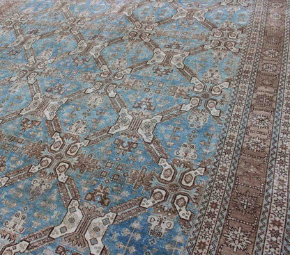 All - Over Pattern Persian Tabriz Rug in Shades of Blue and Taupe Brown, blue, and taupe geometric Persian Tabriz rug, Keivan Woven Arts / rug SUS - 1908 - 22, country of origin / type: Iran / Tabriz, circa 1920 This antique Tabriz carpet from ... - Keivan Woven ArtsSUS - 1908 - 22 - 11625Rug