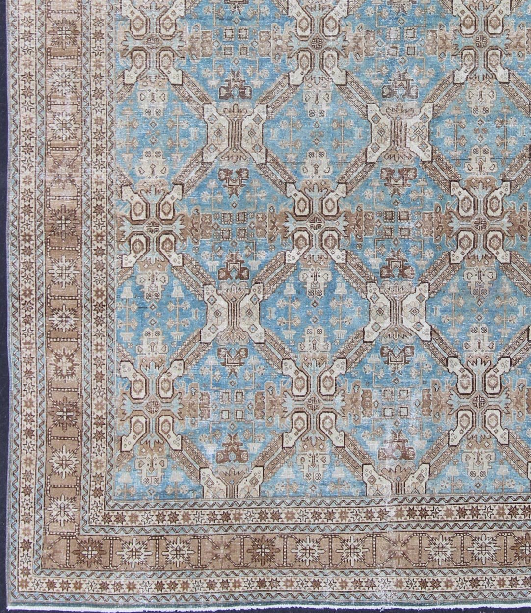 All - Over Pattern Persian Tabriz Rug in Shades of Blue and Taupe Brown, blue, and taupe geometric Persian Tabriz rug, Keivan Woven Arts / rug SUS - 1908 - 22, country of origin / type: Iran / Tabriz, circa 1920 This antique Tabriz carpet from ... - Keivan Woven ArtsSUS - 1908 - 22 - 11625Rug